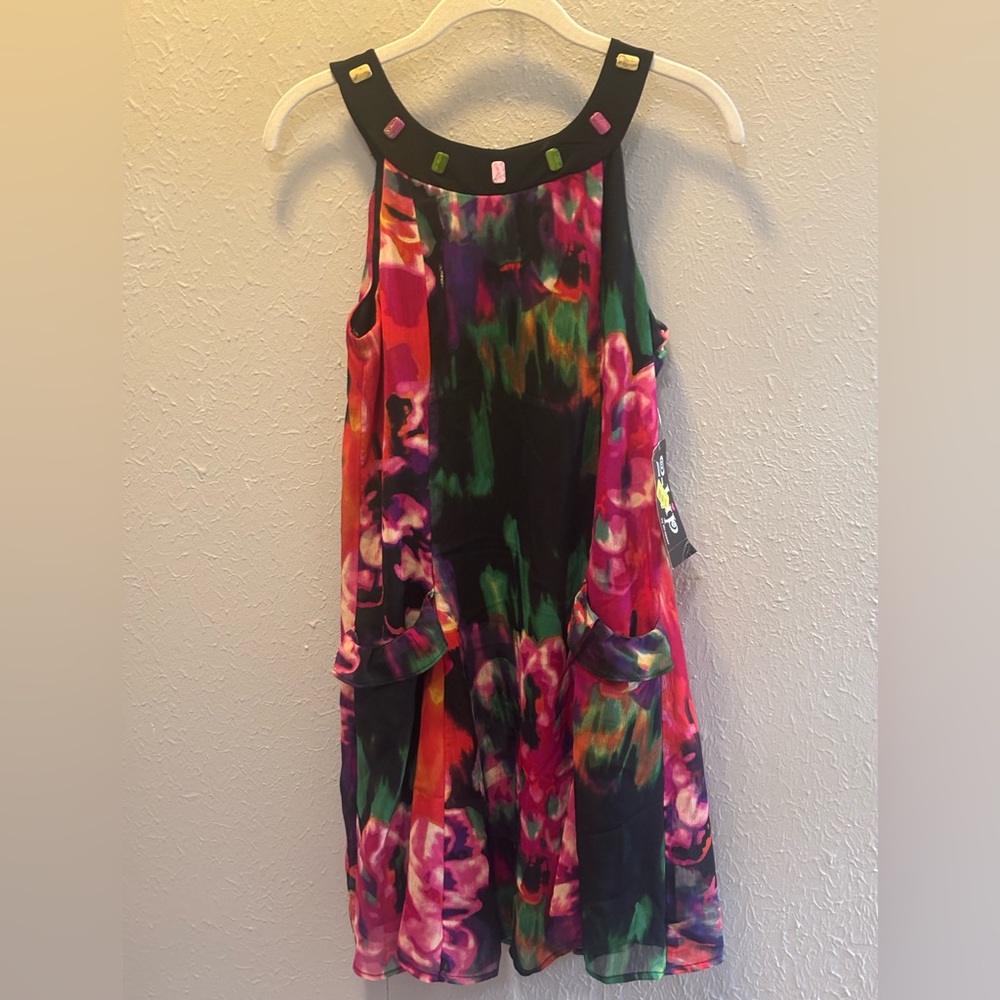 🌸2-Hip Flowy Dress Abstract Floral Knee Length Flowy Easter Girls Size 16 NWT
